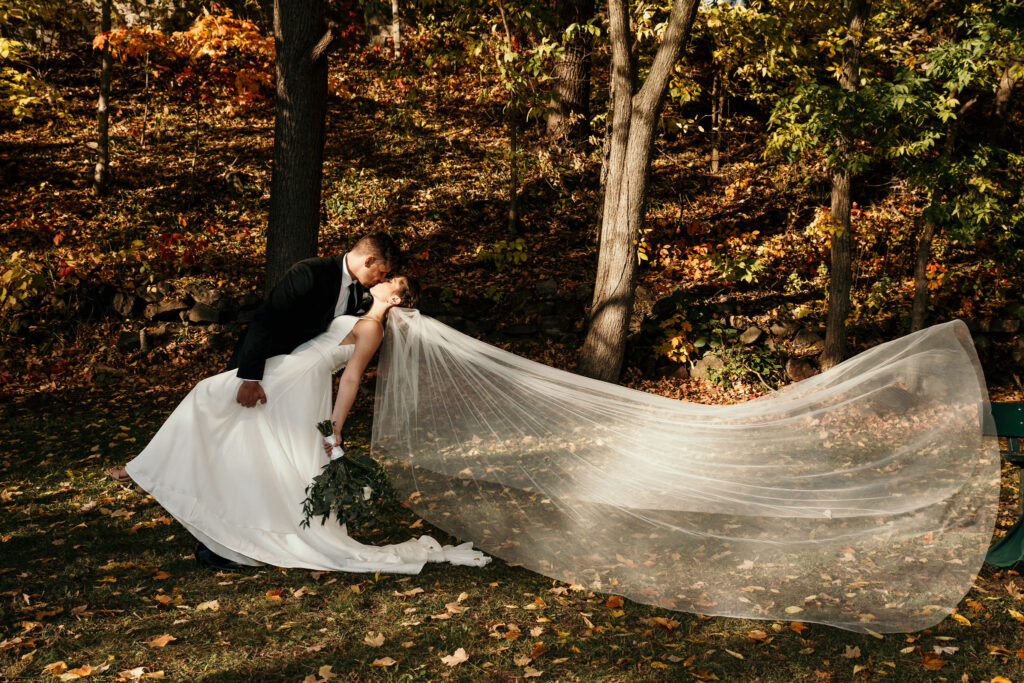 Newlyweds in autumn